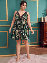 Load image into Gallery viewer, SOLY HUX Women's Plus Size Floral Print Lace Trim Satin Slip Dress Sleepwear Nightgowns Multicoloured 2XL
