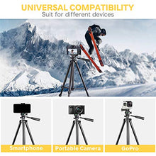 Load image into Gallery viewer, Phone Tripod, Torjim 50-inch Extendable and Lightweight Aluminum Tripod Stand with Bluetooth Remote Shutter, Phone Clip, Portable Travel Tripod for Photography, Video Recording, Vlogging, and More

