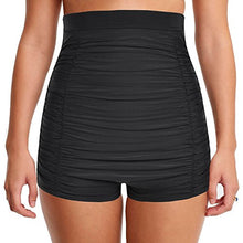 Load image into Gallery viewer, Mycoco Women's Super High Waist Swim Shorts Shirred Tummy Control Tankini Bottom Swimwear Brief Black 8
