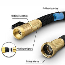 Load image into Gallery viewer, Lightweight Expandable Solid Brass Valve Connector Garden Hose with 10 Pattern Spray Nozzle - 100FT Black
