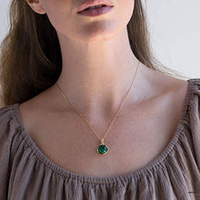 Load image into Gallery viewer, Malachite Necklace - 14K Gold Plated over 925 Sterling Silver, Dainty 12mm Natural Stone, Genuine Dark Green Malachite Gemstone Pendant, Delicate Handmade Vintage Antique Jewel for Women
