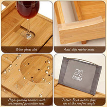Load image into Gallery viewer, FITNATE Luxury Bathtub Tray, Wooden Bathtub Tray with Extendable Sizes, Adjustable, Non-Slip &amp; Durable, Bathtub Tray Caddy with Wooden Body Brush,Wine Glass Slot, Phone Tray, Book Holder
