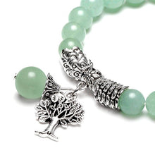 Load image into Gallery viewer, Top Plaza Stretch Green Aventurine Tree of Life Lucky Stone Bracelet Reiki Healing Crystal Gemstone Dangle Charms Pendant Birthstone Bracelet(6.2")
