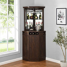 Load image into Gallery viewer, Home Source Mahogany Corner Bar Unit with Built-in Wine Rack and Lower Cabinet
