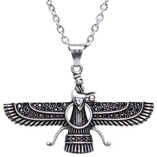 Load image into Gallery viewer, Asoodehdelan Large Double Sided Hematite Silver Pt Farvahar Necklace Iranian Gift Persian Iran Faravahar (24" Chain)
