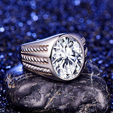Load image into Gallery viewer, BONLAVIE Mens Vintage Rings with White Cubic Zirconia CZ 925 Sterling Silver Wedding Band Engagement Ring Size 9

