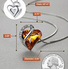 Load image into Gallery viewer, Leafael Infinity Love Heart Pendant Necklace with Amber Brown Birthstone Crystal for November, Jewelry Gifts for Women, Silver-tone, 18"+2"
