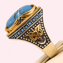 Load image into Gallery viewer, Solid 925 Sterling Silver Rings for Men Turkish Handmade Simulated Turquoise Luxury Design Premium Quality (9)
