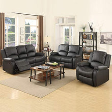 Load image into Gallery viewer, Mecor 3 Piece Sofa Set Bonded Leather Motion Sofa Reclining Sofa Chair Living Room Furniture with 3-Seat Sofa, Loveseat and Recliner Chair,Black
