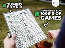 Load image into Gallery viewer, SWOOC Games - Yardzee, Farkle &amp; 20+ Games - Giant Yard Dice Set (All Weather) with Wooden Bucket, 5 Big Laminated Score Cards, and Dry Erase Marker - Jumbo Backyard Lawn Games
