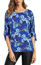 Load image into Gallery viewer, Texsong Women's Casual 3/4 Sleeve Floral Print Bow Tie Tuinic Blouse Top,L
