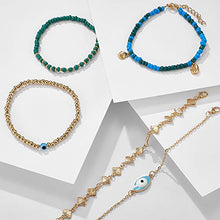 Load image into Gallery viewer, Aimimier Bohemia Evil Eye Shell Anklet Set 5Pcs Green Blue Beads Ankle Bracelet Boho Beach Jewelry for Women and Girls
