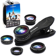 Load image into Gallery viewer, SHUTTERMOON UPGRADED Phone Camera Lens Kit for iPhone 11/Xs/R/X/8/7/6s/Smartphones/Pixel/Samsung/Android Phones Camera. 2xTele Lens Zoom Lens+Fisheye Lens+Super Wide Angle Lens&amp;Macro Lens+CPL (5 in 1)

