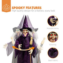 Load image into Gallery viewer, Best Choice Products 5ft Standing Animatronic Witch, Wicked Wanda Winterbeary Poseable Halloween Figure with Pre-Recorded Phrases, LED Glowing Eyes, Adjustable Arms

