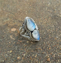 Load image into Gallery viewer, Natural Moonstone Ring Sterling Silver Ring Healing Ring Blue Flash Ring Promise Ring June Birthday Filigree Ring Love Stone Bridesmaid Ring Dainty Ring Charming Ring Boho Chic Ring

