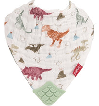 Load image into Gallery viewer, Nuby Reversible 100% Natural Cotton Muslin 3 Piece Teething Bib, Green/Grey/Blue, Dinosaur/Bear/Stripes
