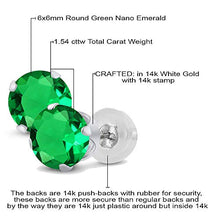 Load image into Gallery viewer, Gem Stone King 14K White Gold Green Nano Emerald Stud Earrings For Women (1.54 Cttw Round 6MM)
