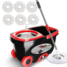Load image into Gallery viewer, Spin Mop Bucket Floor Cleaning - Tsmine Mop and Bucket with Wringer Set Commercial Spinning Mopping Bucket Cleaning Supplies with 6 Replacement Refills,61" Extended Handle for Household Hardwood Floor
