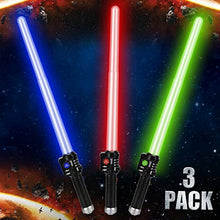 Load image into Gallery viewer, TOY Life Light Up Saber - 3 Pack Lightup Sabers, Telescopic Extendable &amp; Collapsable Laser Sword, LED Light Sword Set with Motion Sensitive FX Sound, Light Up Swords for Kids Adults
