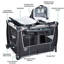 Load image into Gallery viewer, BABY JOY 4 in 1 Portable Baby Playard with Bassinet, Changing Table, Foldable Bassinet Bed &amp; Activity Center, Newborn Napper with Toys &amp; Music, Large Capacity Storage Shelf, Oxford Carry Bag (Grey)
