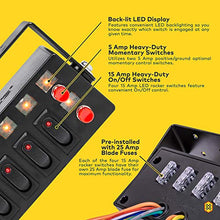 Load image into Gallery viewer, SWBX42 12V Rocker Switch Box [4 x 15A ON/OFF] [2 x 5A Momentary] [70 Amp Max.] [Backlit LED] 12 Volt DC SPST Rocker Toggle Switch Panel Box for Auto Automotive Lights Car Marine Boat Truck
