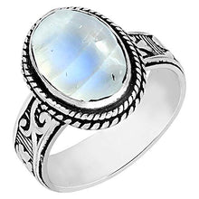 Load image into Gallery viewer, Rainbow Moonstone Ring Size 7 925 Silver Overlay Vintage Style Handmade Solitaire Ring
