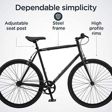 Load image into Gallery viewer, Schwinn Stites Fixie Adult Commuter Road Bike, Single-Speed, 58cm/Large Steel Stand-Over Frame, 700c Wheels, Flip-Flop Hub, Matte Black
