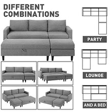 Load image into Gallery viewer, Esright Small Sectional Sofa with Storage Ottoman and Chaise Lounge, 3-Seat Fabric Living Room Furniture Sets, L-Shape Couch Sofa for Small Apartment, Living Room, Gray
