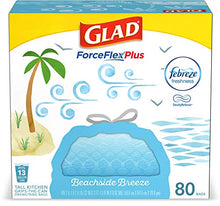 Load image into Gallery viewer, Glad ForceFlexPlus Tall Kitchen Drawstring Trash Bags - 13 Gallon Trash Bag, Febreze Beachside Breeze - 80 Count (Package May Vary)
