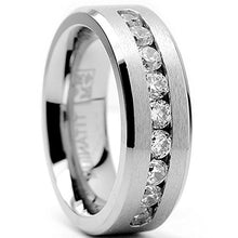 Load image into Gallery viewer, 8 MM Men's Titanium Ring Wedding Band with 9 Large Channel Set Cubic Zirconia CZ Size 9.5
