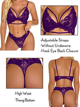 Load image into Gallery viewer, Kaei&amp;Shi Sexy Lingerie for Women,Floral Lace Lingerie Set,Two Piece Sheer Matching Bra and Panty Set Boudoir Purple Medium
