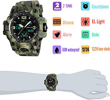 Load image into Gallery viewer, MJSCPHBJK Men's Analog Sports Watch Military Watch Outdoor LED Stopwatch Digital Electronic Watches Large Dual Display Waterproof Tactical Army Watches for Men
