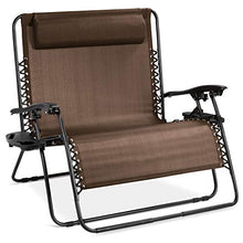 Load image into Gallery viewer, Best Choice Products 2-Person Double Wide Adjustable Folding Steel Mesh Zero Gravity Lounge Recliner Chair for Patio, Lawn, Balcony, Backyard, Beach, Outdoor Sports w/Cup Holders - Brown
