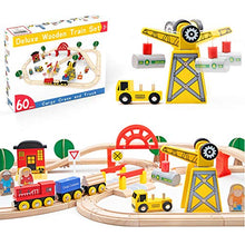 Load image into Gallery viewer, 60 Pcs Crane Train Set-Wooden Tracks &amp; Exclusive Crane &amp; Trains- Fits Thomas, Chuggington, Melissa- Gift Packed Toy Railway Kits- Kids Friendly Building Toy for 3+ Years Old Girls &amp; Boys
