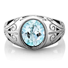 Load image into Gallery viewer, Gem Stone King 925 Sterling Silver Sky Blue Topaz Men's Ring (6.00 Ct Oval, Gemstone Birthstone) (Size 9)
