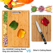 Load image into Gallery viewer, HHXRISE Bamboo Cutting Board With 3 Built-In Compartments And Juice Grooves - Kitchen Chopping Board for Meat (Butcher Block) Cheese and Vegetables (M 15.2x10.5'')

