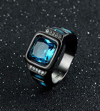 Load image into Gallery viewer, Opal Jewelry Mans Size 7-11 Black Gold Filled Blue Sapphire Wedding Engagement Ring Gift (10)
