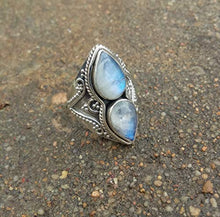 Load image into Gallery viewer, Natural Moonstone Ring Sterling Silver Ring Healing Ring Blue Flash Ring Promise Ring June Birthday Filigree Ring Love Stone Bridesmaid Ring Dainty Ring Charming Ring Boho Chic Ring
