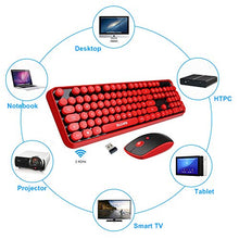 Load image into Gallery viewer, Wireless Keyboard Mouse Combo,2.4GHz Waterproof Keyboard with Round Retro Style Red Key and Optical Wireless Gaming Mouse with 3 Adjustable DPI, Compatible with PC, Computer, Laptop, Desktop, Note
