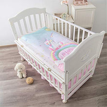 Load image into Gallery viewer, La Premura Unicorn Baby Nursery Crib Bedding Set for Girls – Baby Unicorn &amp; Rainbows 3 Piece Standard Size Crib Bedding Sets in Pink, Yellow &amp; Green
