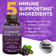 Load image into Gallery viewer, Viva Naturals Elderberry, Vitamin C, Zinc, Vitamin D3 5000 IU &amp; Ginger - Antioxidant &amp; Immune Support Supplement, 2 Month Supply (120 Capsules) - 5 in 1 Daily Immune Support for Adults
