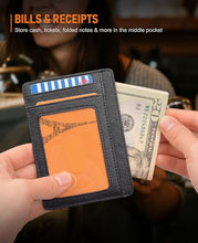 Load image into Gallery viewer, Buffway Slim Minimalist Front Pocket RFID Blocking Leather Wallets for Men and Women - Cross Black
