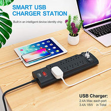 Load image into Gallery viewer, Power Strip, Bototek Surge Protector with 10 AC Outlets and 4 USB Charging Ports,1875W/15A, 2100 Joules, 6 Feet Long Extension Cord for Smartphone Tablets Home,Office, Hotel- Black

