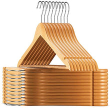 Load image into Gallery viewer, High-Grade Wooden Suit Hangers (20 Pack) - Smooth Finish Solid Wood Coat Hanger with Non Slip Pants Bar, 360° Swivel Hook and Precisely Cut Notches for Camisole, Jacket, Pant, Dress Clothes Hangers
