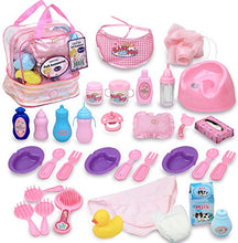 Load image into Gallery viewer, Click N' Play 33Piece Baby Doll Feeding &amp; Caring Accessory Set in Zippered Carrying Case
