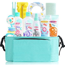 Load image into Gallery viewer, HAPPY BUM Baby Bath Gift Set Baby Set Newborn Gift Included Baby Wash, Bubble Bath, Diaper Rash Cream, Baby Lotion, Oil, Bottle Brush, Towel, Bib, Rattle Toy and Stroller Organizer, 10 Items
