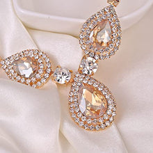 Load image into Gallery viewer, 3 Pack Women Jewelry Set Rhinestone Necklace Bangle Bracelet and Rhinestone Crystal Teardrop Dangle Earrings for Wedding Party

