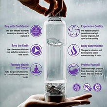 Load image into Gallery viewer, Crystal Water Bottle Elixir Set | Includes Authentic Amethyst &amp; Clear Quartz Crystals And Healing Stones | Black Neoprene Sleeve | Drink Gem Infused Water On The Go
