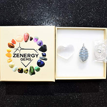Load image into Gallery viewer, Zenergy Gems Charged Natural Polished Celestite (AAA Grade Polished - Madagascar) Crystal Pendant + 20" Silver Plated Chain + Selenite Charging Heart [Included]
