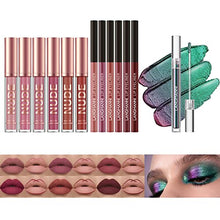 Load image into Gallery viewer, LANGMANNI 6 Matte Lipstick with 6 Lipliners Cosmetics Makeup Gift for Girls(12PCS)+Liquid Chameleon Eyeshadow（Peacock）
